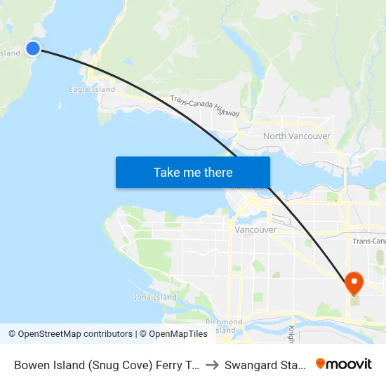 Bowen Island (Snug Cove) Ferry Terminal to Swangard Stadium map