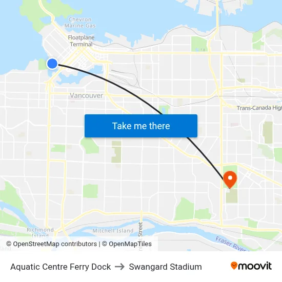 Aquatic Centre Ferry Dock to Swangard Stadium map