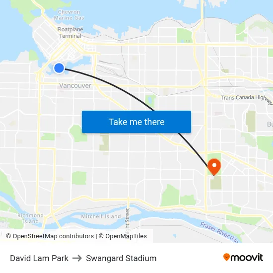 David Lam Park to Swangard Stadium map