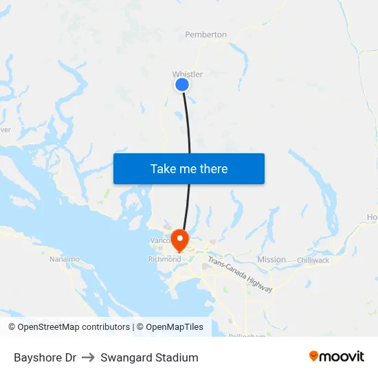 Bayshore Dr to Swangard Stadium map