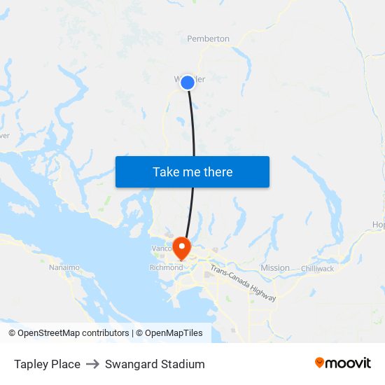 Tapley Place to Swangard Stadium map