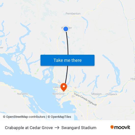 Crabapple at Cedar Grove to Swangard Stadium map