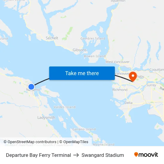 Departure Bay Ferry Terminal to Swangard Stadium map