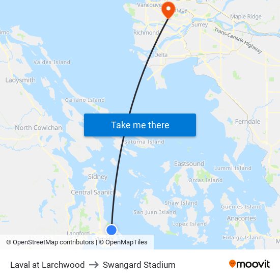 Laval at Larchwood to Swangard Stadium map