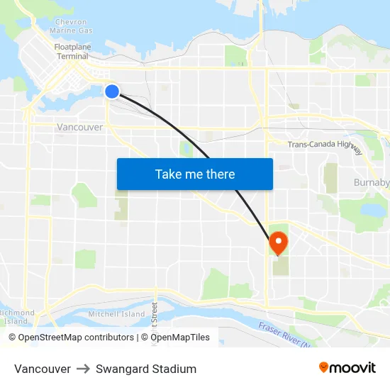 Vancouver to Swangard Stadium map