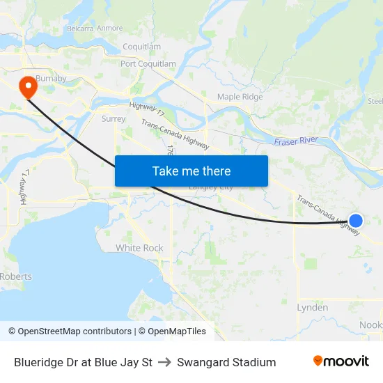 Blueridge Dr at Blue Jay St to Swangard Stadium map