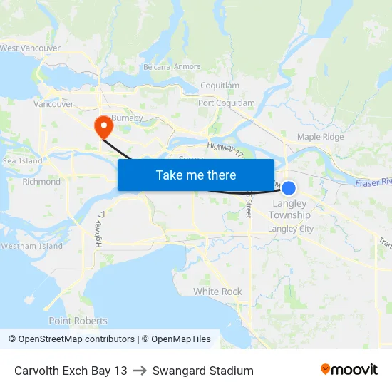 Carvolth Exch Bay 13 to Swangard Stadium map
