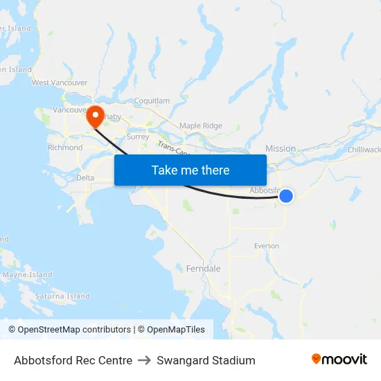 Abbotsford Rec Centre to Swangard Stadium map