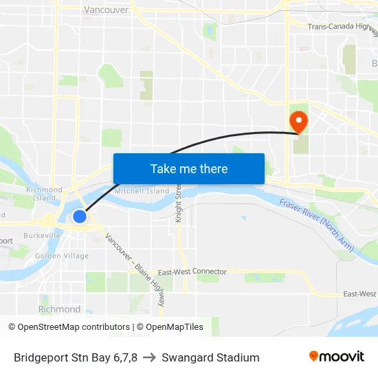 Bridgeport Stn Bay 6,7,8 to Swangard Stadium map