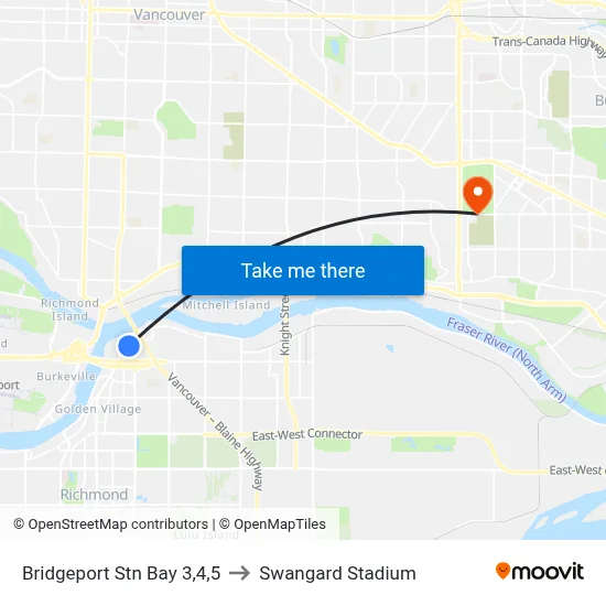 Bridgeport Stn Bay 3,4,5 to Swangard Stadium map