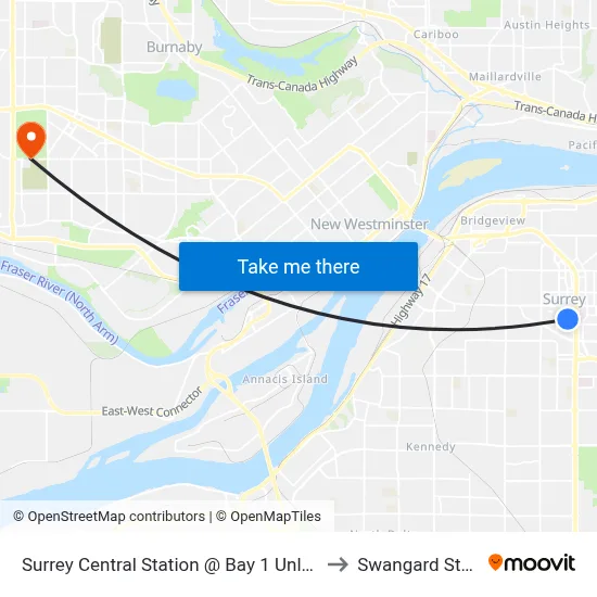 Surrey Central Station @ Bay 1 Unloading Only to Swangard Stadium map