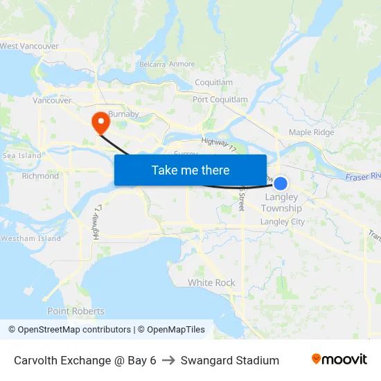 Carvolth Exchange @ Bay 6 to Swangard Stadium map