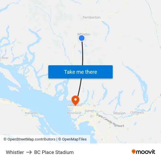 Whistler to BC Place Stadium map