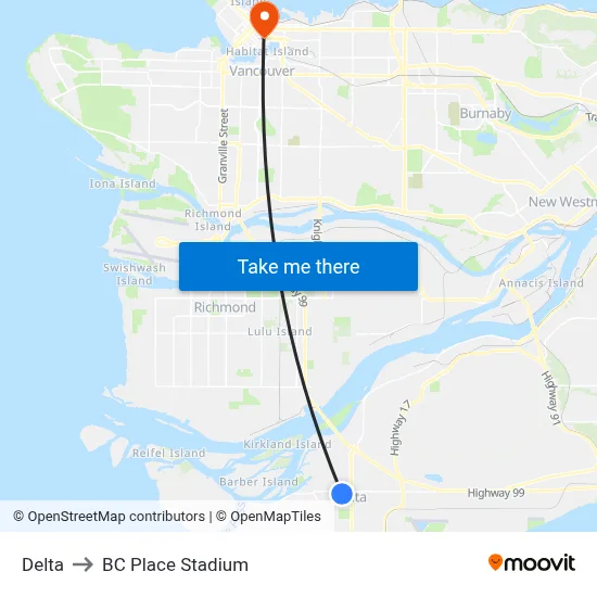 Delta to BC Place Stadium map