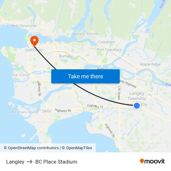 Langley to BC Place Stadium map