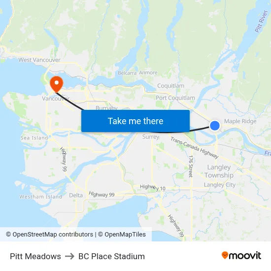 Pitt Meadows to BC Place Stadium map