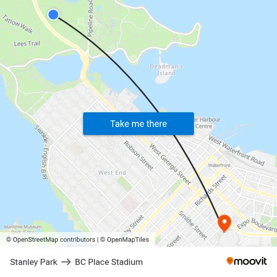Stanley Park to BC Place Stadium map