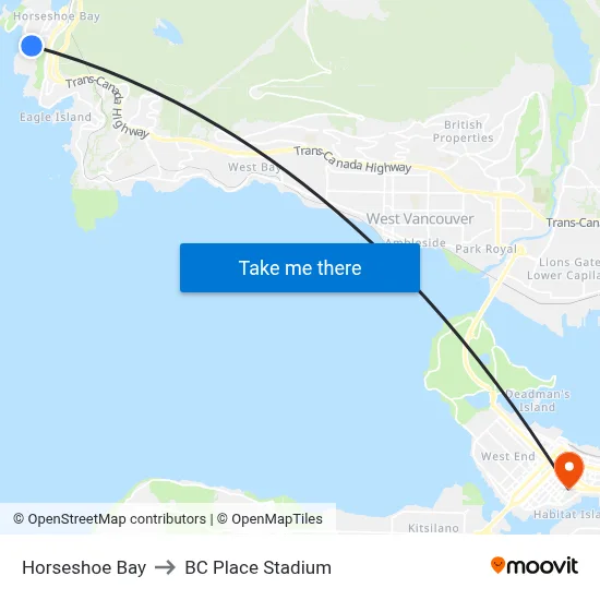 Horseshoe Bay to BC Place Stadium map