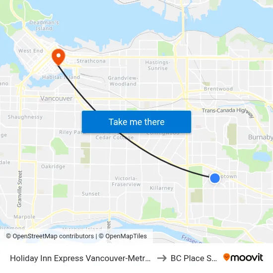 Holiday Inn Express Vancouver-Metrotown (Burnaby) to BC Place Stadium map
