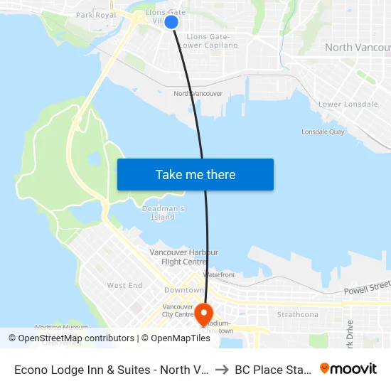 Econo Lodge Inn & Suites - North Vancouver to BC Place Stadium map