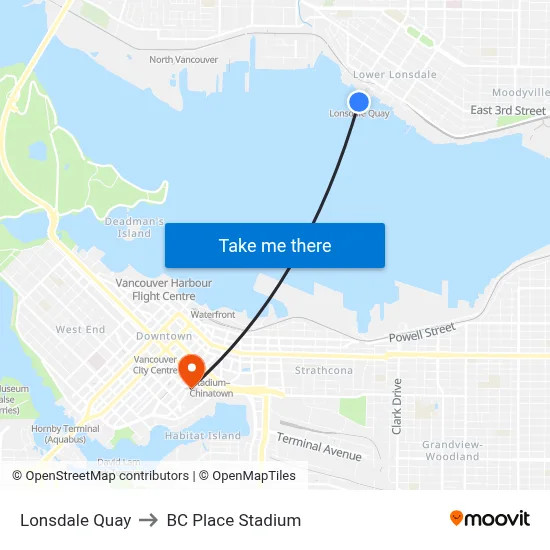 Lonsdale Quay to BC Place Stadium map