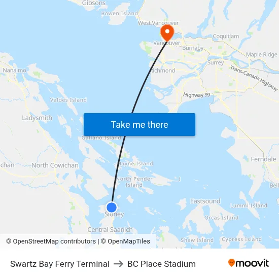 Swartz Bay Ferry Terminal to BC Place Stadium map