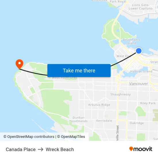 Canada Place to Wreck Beach map
