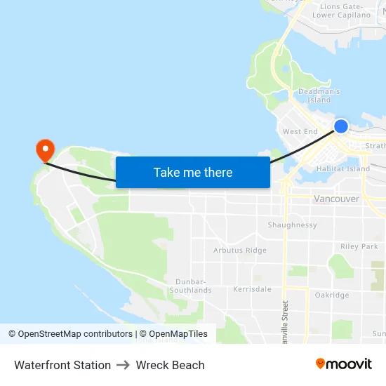 Waterfront Station to Wreck Beach map