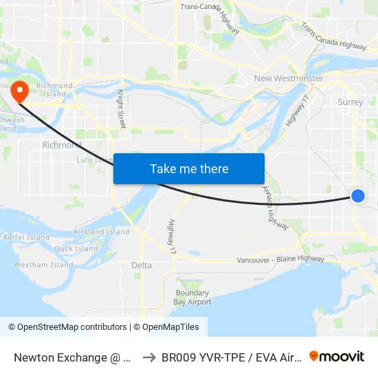 Newton Exchange @ Bay 1 to BR009 YVR-TPE / EVA Airways map