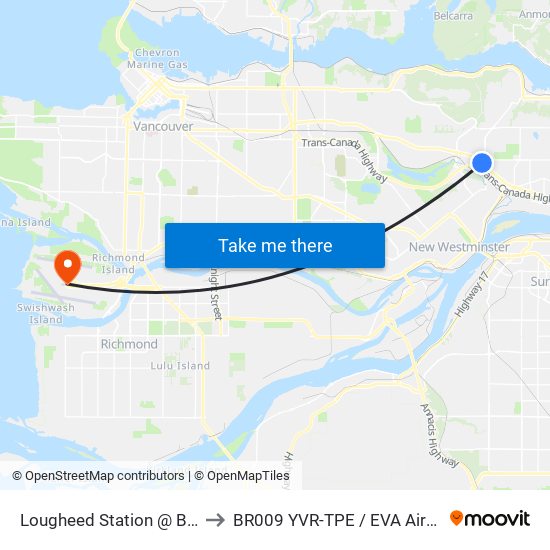 Lougheed Station @ Bay 8 to BR009 YVR-TPE / EVA Airways map