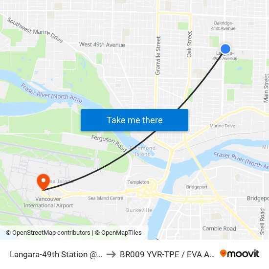 Langara-49th Station @ Bay 3 to BR009 YVR-TPE / EVA Airways map