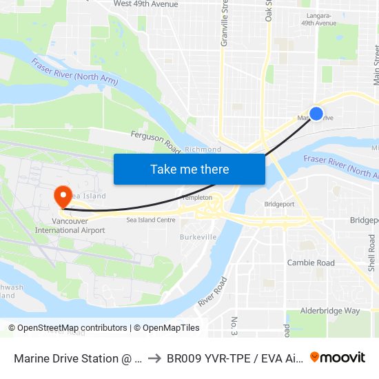 Marine Drive Station @ Bay 1 to BR009 YVR-TPE / EVA Airways map