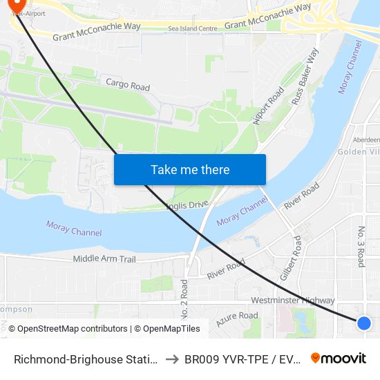 Richmond-Brighouse Station @ Bay 5 to BR009 YVR-TPE / EVA Airways map