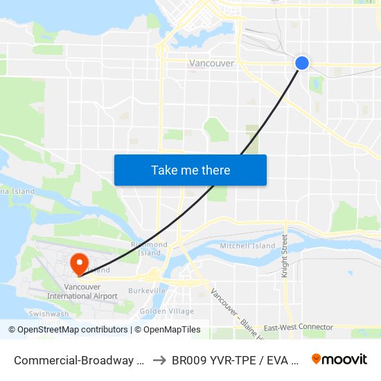 Commercial-Broadway Station to BR009 YVR-TPE / EVA Airways map