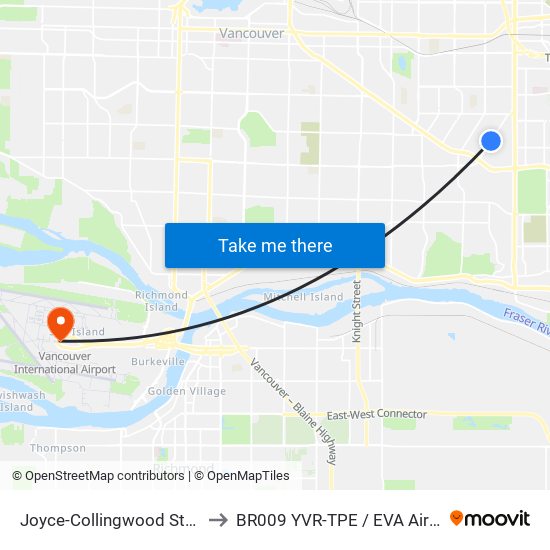 Joyce-Collingwood Station to BR009 YVR-TPE / EVA Airways map