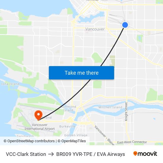 VCC-Clark Station to BR009 YVR-TPE / EVA Airways map