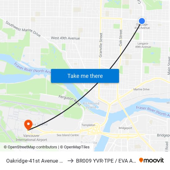 Oakridge-41st Avenue Station to BR009 YVR-TPE / EVA Airways map