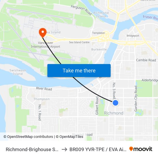 Richmond-Brighouse Station to BR009 YVR-TPE / EVA Airways map