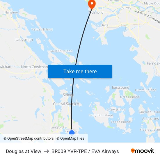 Douglas at View to BR009 YVR-TPE / EVA Airways map