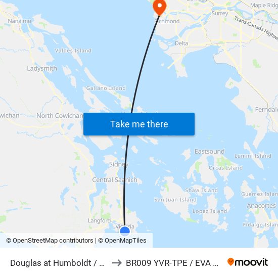 Douglas at Humboldt / Burdett to BR009 YVR-TPE / EVA Airways map