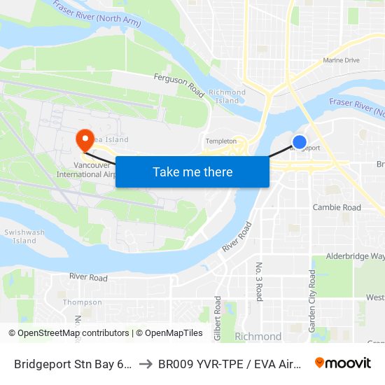 Bridgeport Stn Bay 6,7,8 to BR009 YVR-TPE / EVA Airways map