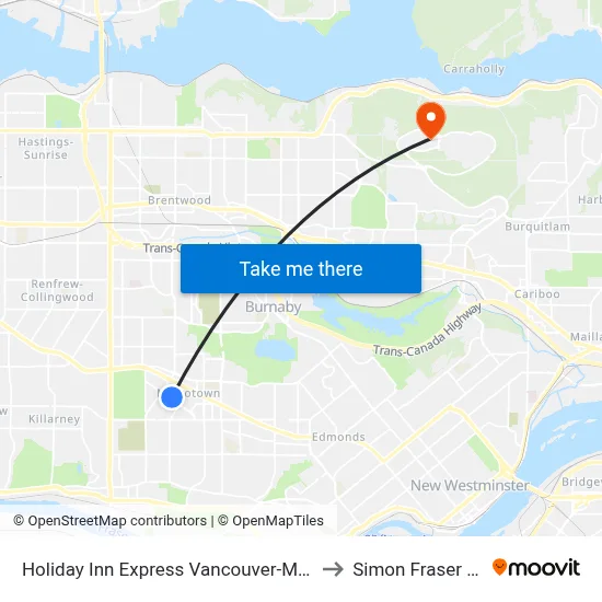 Holiday Inn Express Vancouver-Metrotown (Burnaby) to Simon Fraser University map
