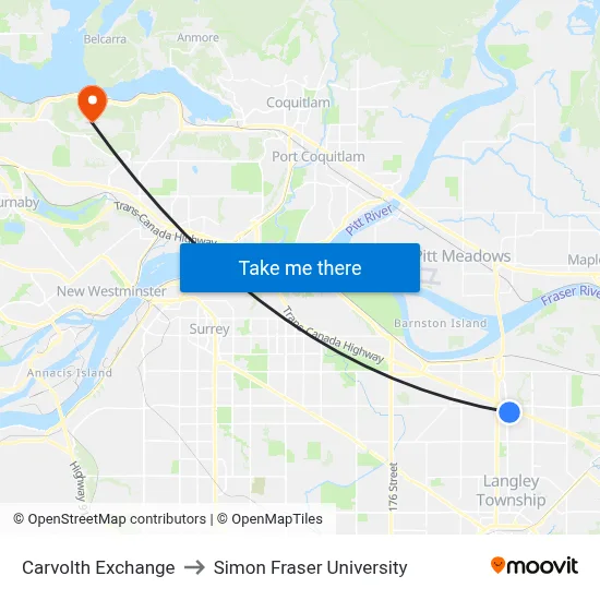 Carvolth Exchange to Simon Fraser University map