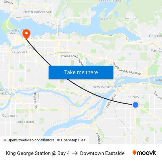 King George Station @ Bay 4 to Downtown Eastside map