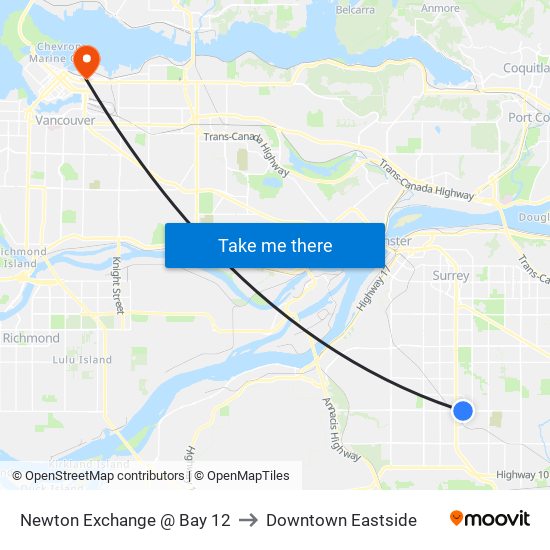 Newton Exchange @ Bay 12 to Downtown Eastside map