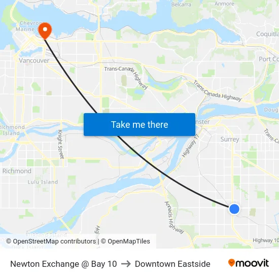 Newton Exchange @ Bay 10 to Downtown Eastside map