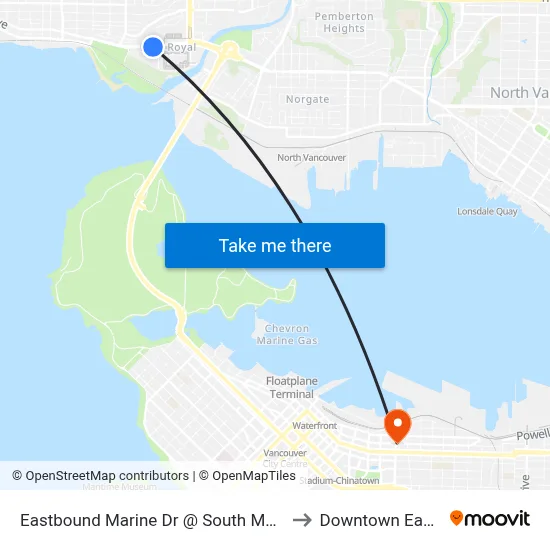 Eastbound Marine Dr @ South Mall Access to Downtown Eastside map