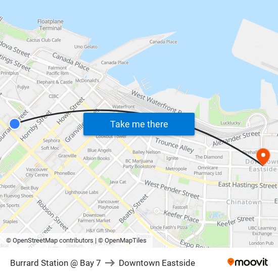 Burrard Station @ Bay 7 to Downtown Eastside map