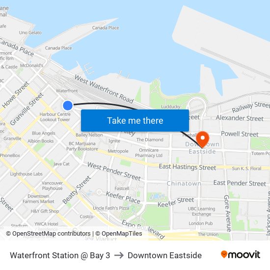 Waterfront Station @ Bay 3 to Downtown Eastside map