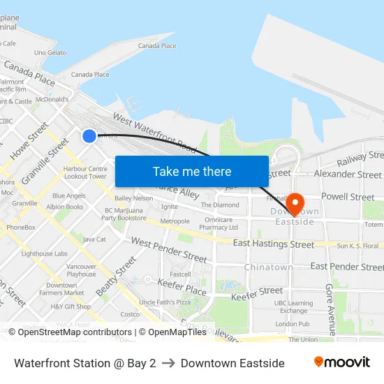 Waterfront Station @ Bay 2 to Downtown Eastside map